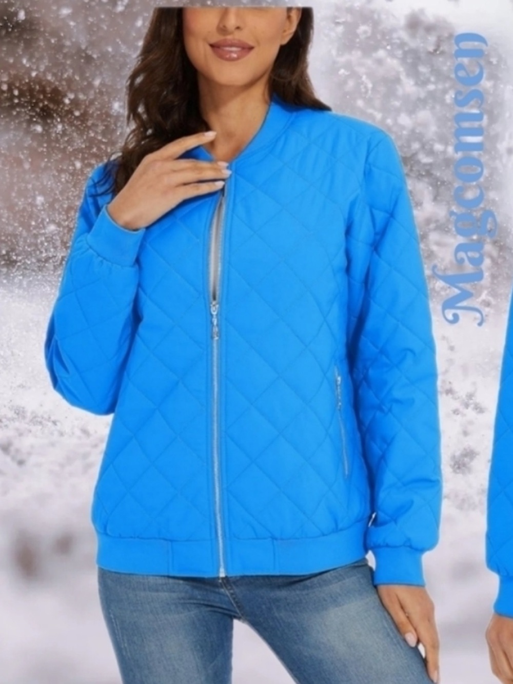Magcomsen Jacket Womens Sz M Azure Blue Quilted Water Resist Outdoor